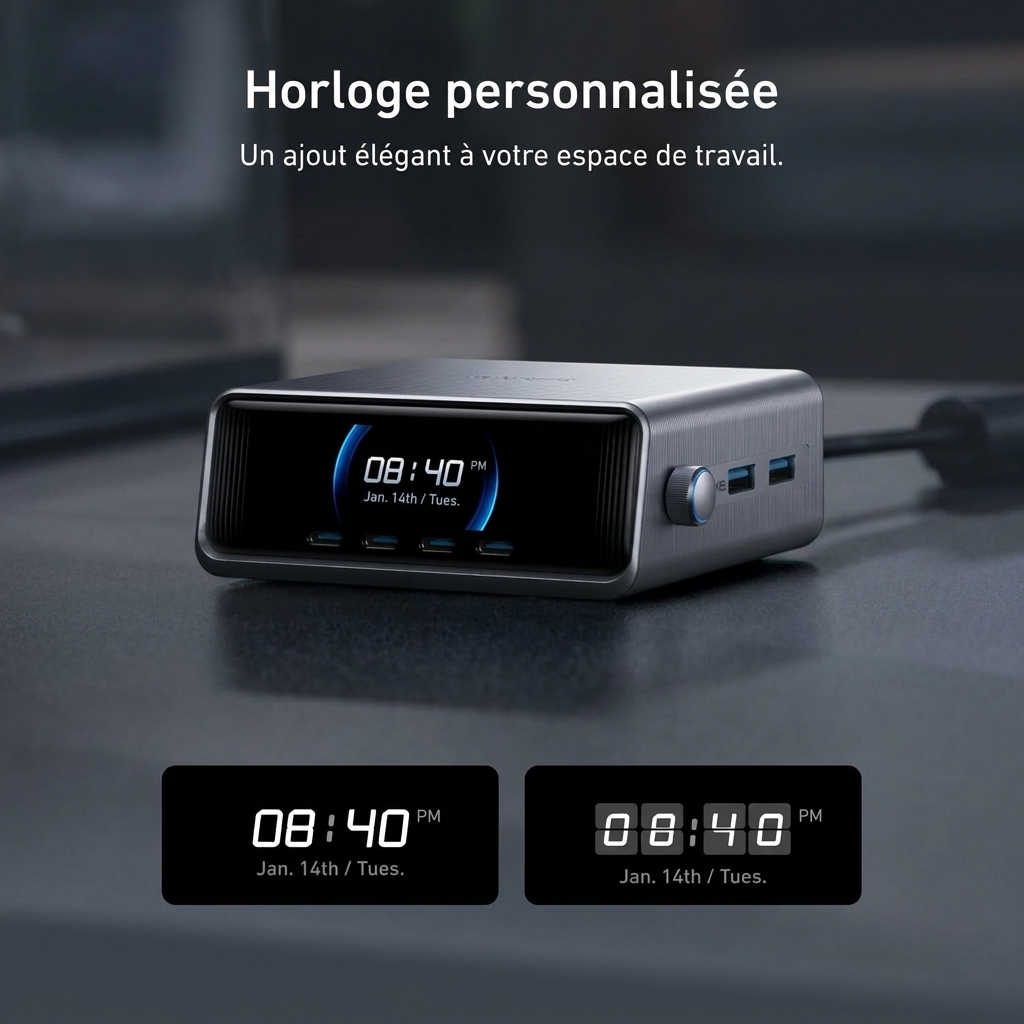 Chargeur de bureau Anker Prime 250W GaNPrime — 6 ports, écran LCD intelligent