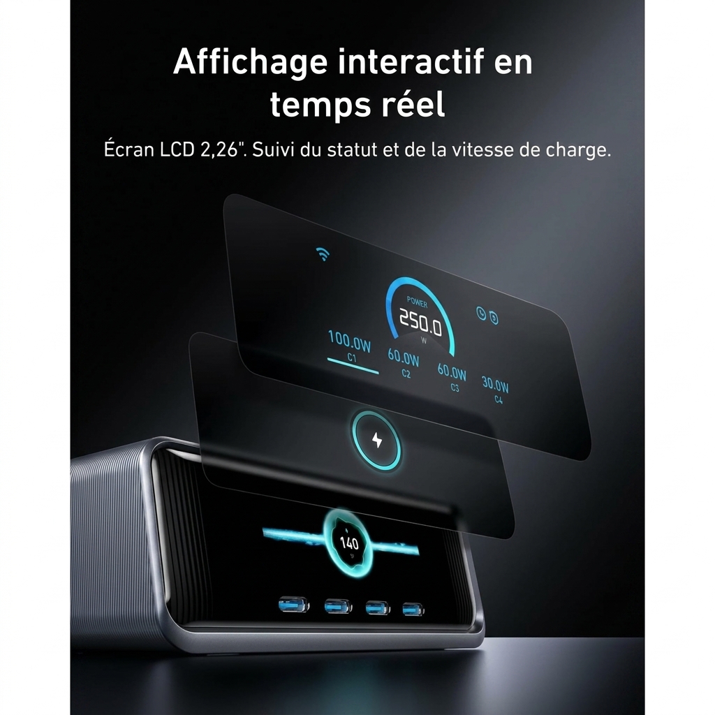 Chargeur de bureau Anker Prime 250W GaNPrime — 6 ports, écran LCD intelligent