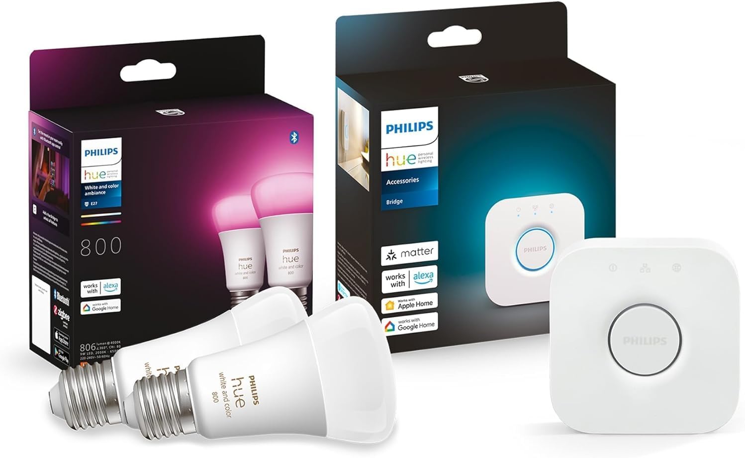 Pack Philips Hue (2 Ampoules Color + 1 Pont Bridge)