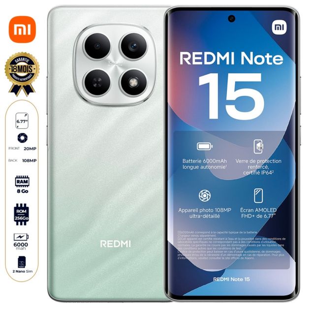 Xiaomi Redmi Note 15 4G 8 Go RAM / 256 Go - Noir